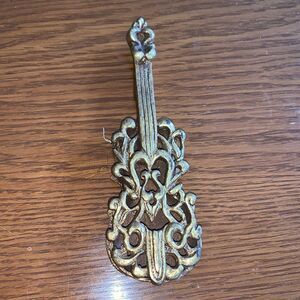 Vtg gold wooden violin ornament or accent